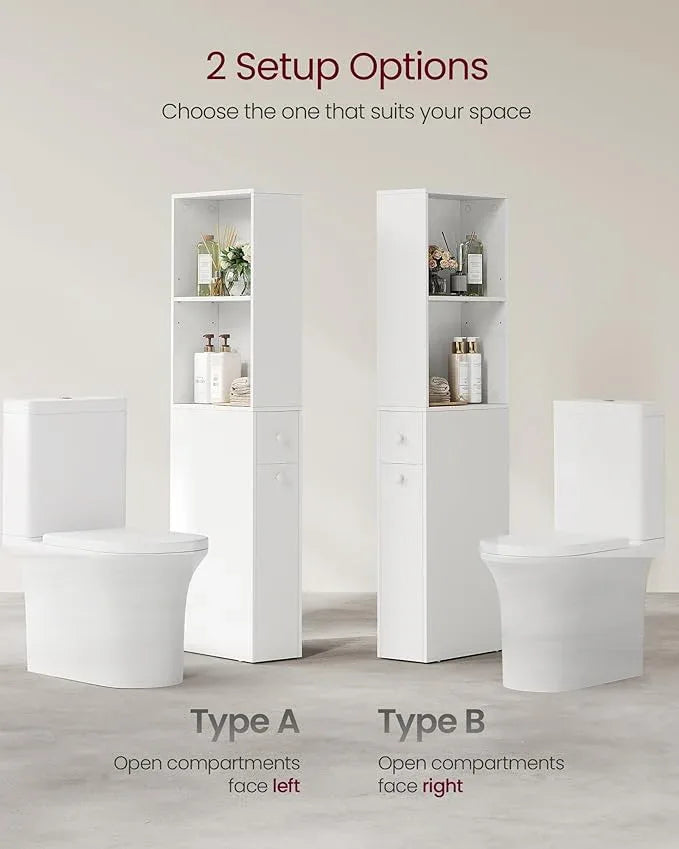 VASAGLE Slim Storage Cabinet, Narrow Freestanding Cabinet with Drawers and Adjustable Shelf, Modern Linen Tower for Living Room Bathroom Bedroom, White UBBK567T14 | Narrow, Freestanding, Storage Drawers, Adjustable Shelf, Modern Style - ModernBath