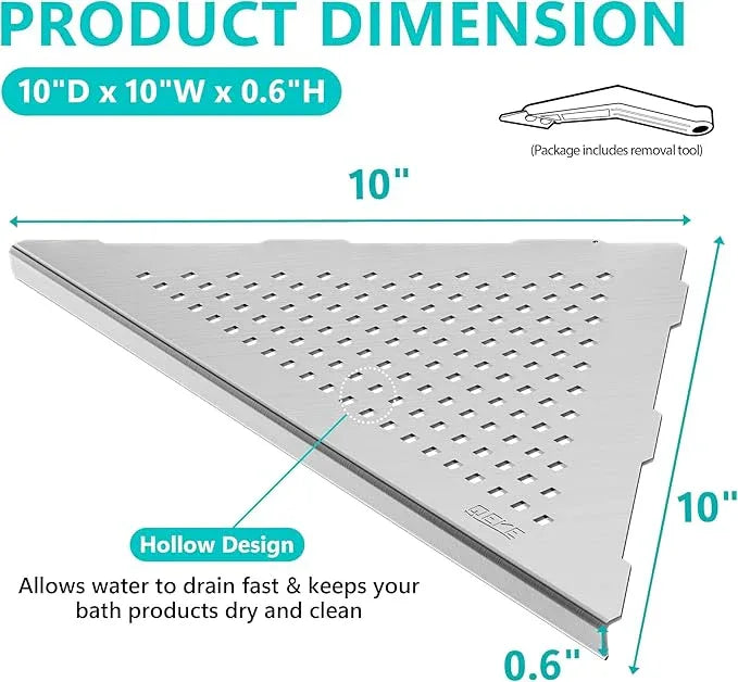 Bathroom Corner Shelf, Recessed 10" Shower Shelf Caddy, SUS304 Stainless Steel Shelf Wall Mount Triangular, No Drilling, Brushed Nickel - ModernBath