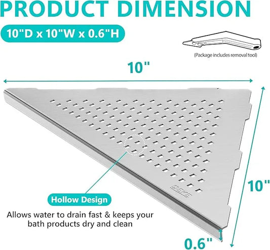 Bathroom Corner Shelf, Recessed 10" Shower Shelf Caddy, SUS304 Stainless Steel Shelf Wall Mount Triangular, No Drilling, Brushed Nickel - ModernBath