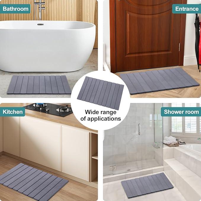zmnklry Foldable Stone Bath Mat, Quick-Drying Diatomite Bath Mat, Fast-Drying Hard Stone Drying Mat for Bathroom Shower Floor, 23.6 x 15.4 inch (Dark Grey) - ModernBath