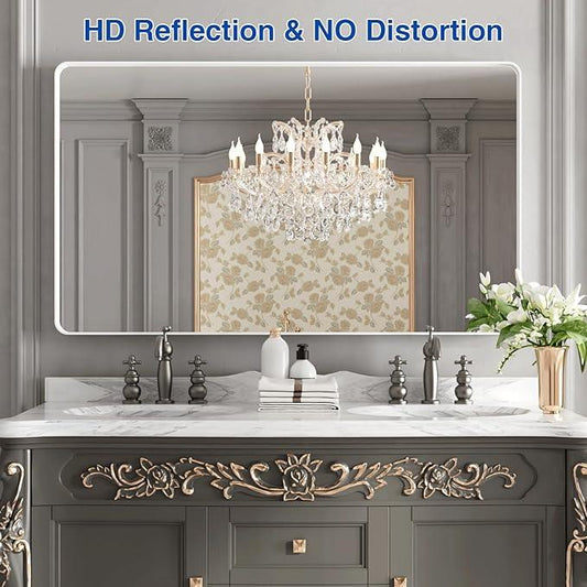 WEER White Bathroom Mirror 50X30 Inch, Rounded Rectangle White Metal Frame Mirror, Matte White Bathroom Vanity Mirror with Tempered Glass, Anti-Rust, Hangs Horizontally or Vertically - ModernBath