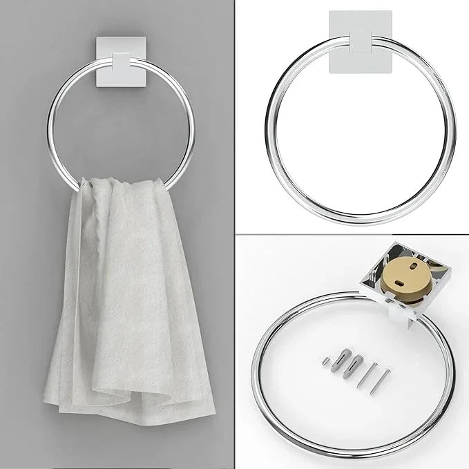 RUACQ Towel Ring for Bathroom,Square Base Hand Towel Holder Hangers Wall Mount,Heavy Duty,Stainless Steel(Chrome) - ModernBath