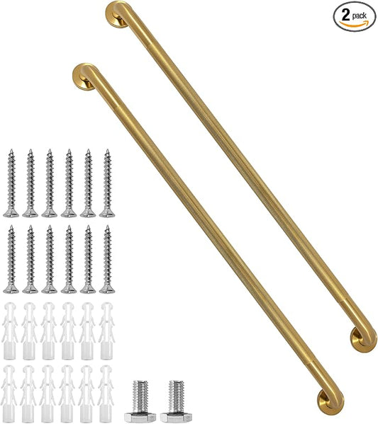 Rackickyer Shower Grab Bar, 2 Pack 39.4 Inch Gold Bathroom Grab Bar, 1.25" Diameter 304 Stainless Steel Anti-Slip Grab Bars for Bathtubs and Showers, Handicap Shower Grab Bar for Seniors Elderly