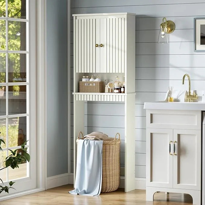 Over The Toilet Storage Cabinet, Over Toilet Storage with Fluted Door, Over The Toilet Storage Bathroom Organizer Bathroom Shelf Over Toilet, Behind Toilet Storage Cabinet Organizer,Cream White - ModernBath