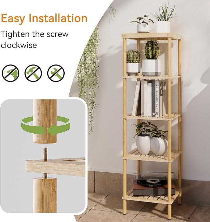 AmazerBath 5-Tier Bamboo Bathroom Shelf, Bathroom Standing Shelves, Multifunctional Shelving Unit for Living Room Bedroom Kitchen, Natural Color - ModernBath