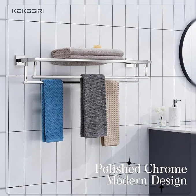 KOKOSIRI Bathroom Towel Rack Towel Holder 32 Inches Bath Towel Shelf with Double Towel Bars Wall Mounted, Polished Chrome Stainless Steel B6005CH-L32 - ModernBath