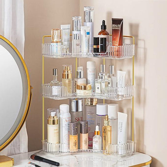 shuang qing 3-Tier Corner Bathroom Counter Organizer – Storage Shelf for Makeup, Perfume & Skincare, Space-Saving Countertop Tray Fits Bathroom, Dresser, Kitchen (White) - ModernBath