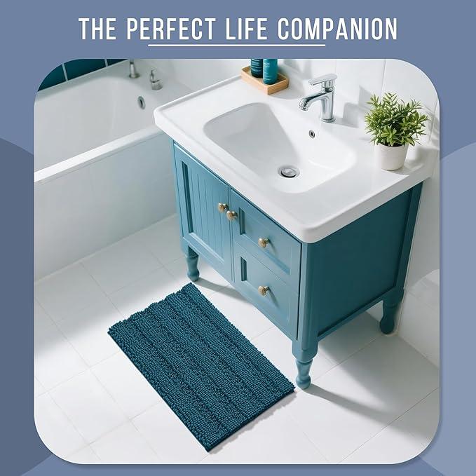 Yimobra Bathroom Rug Mat 32 x 20, Non Slip and Super Absorbent Bath Mat,Machine Washable Quick Dry,Ultra Plush Chenille Shower Rugs for Bathroom Floor Sink Tub and Shower Outside,Peacock Blue - ModernBath