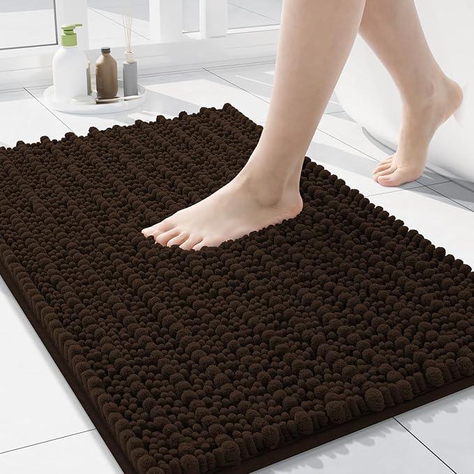 Arotive Luxury Chenille Bathroom Rug Mat, Extra Soft Thick Absorbent Shaggy Bath Rugs, Non-Slip Machine Wash Dry, Plush Bath Mats for Bathroom, Shower and Tub, 30x17, Brown - ModernBath