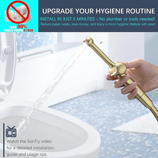 SonTiy Handheld Bidet Toilet Sprayer, Brass Cloth Diaper Sprayer Hand Held Bidet Attachment Jet Spray for Toilet with Backflow Preventer, 59" PVC Shower Hose and Shut Off Valve, Brushed Gold - ModernBath