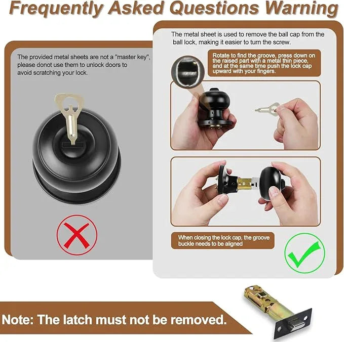 Privacy Door Knobs, 5 Pack Matte Black Door Knobs with Lock, Bed and Bath Door Knob Interior Keyless Locksets, Round Door Handles Reversible for Left Right Handed Doors - ModernBath