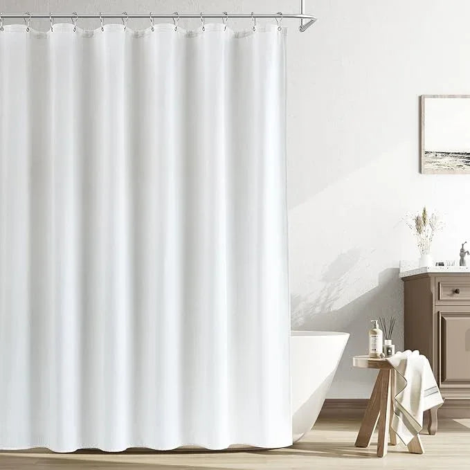 Naturoom Extra Long Shower Curtain,96 Inch Long Linen Weighted Thick Fabric Bathroom Shower Curtain, Neutral Hotel Elegant Modern Farmhouse Style Bath Curtains Set with 12 Plastic Hooks,72x96, White - ModernBath