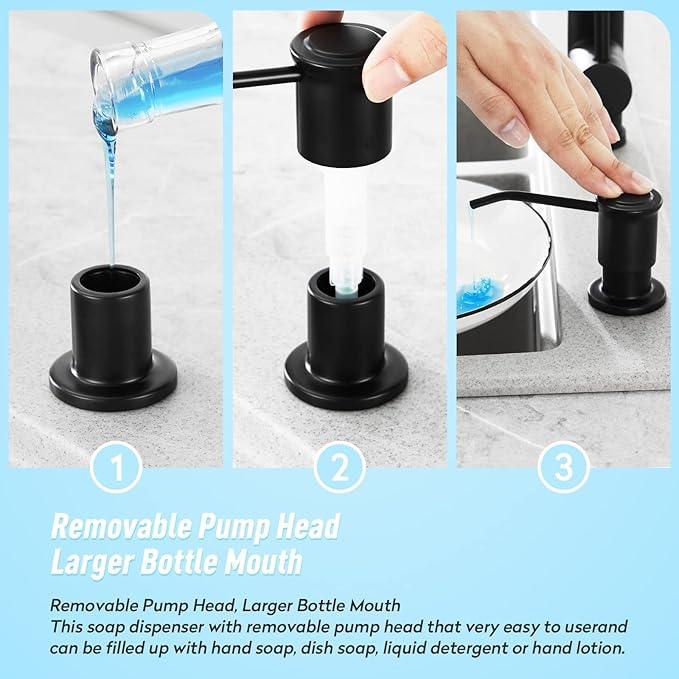 CREA Kitchen Soap Dispenser Countertop Soap Dispenserfor Kitchen Sink Black Built in Sink Soap Dispenser Top Fill Deck Mount Dispenser for Bathroom with 39" Tube Large Capacity 17 OZ Bottle - ModernBath