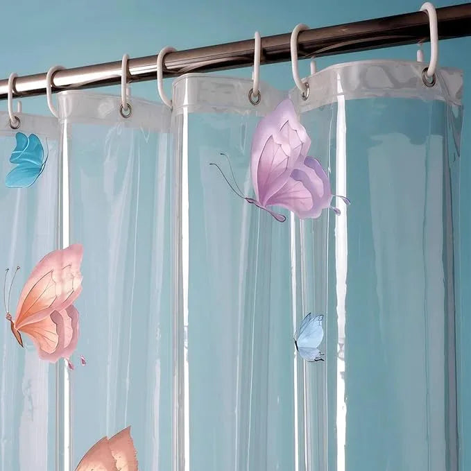CAPQL Clear Butterfly Shower Curtain Liner, Colorful Plastic Transparent Pretty Shower Curtains for Bathroom, 72x72 Weighted Magnetic Shower Curtain Set with 12 Hooks - ModernBath