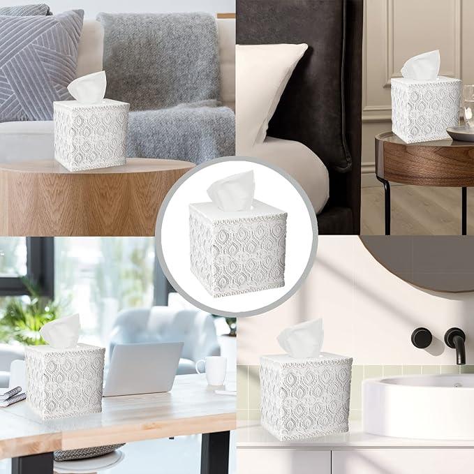 Zahari Home 2pc Monaco Modern Bath Accessories Set Waste Basket & Tissue Box Cover Modern Classic Contemporary Decorative Beautiful Designs Bathroom Decor Set for Home Luxury Bath Set - ModernBath