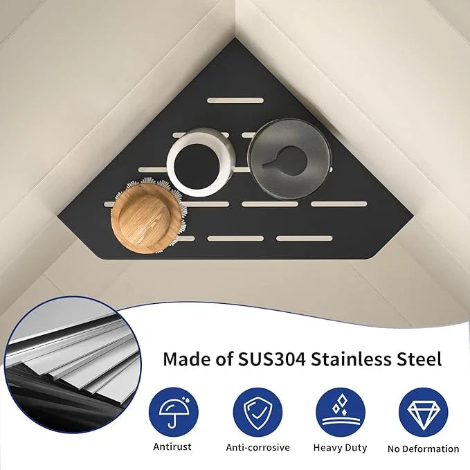 Corner Shower Shelf, 304 Stainless Steel Pentagonal Heavy Duty Floating Corner Sheves Slot Design Recessed Bathroom Shelf for Tiled Wall 2 Pack(Matte Black, 8"-2 Pack) - ModernBath