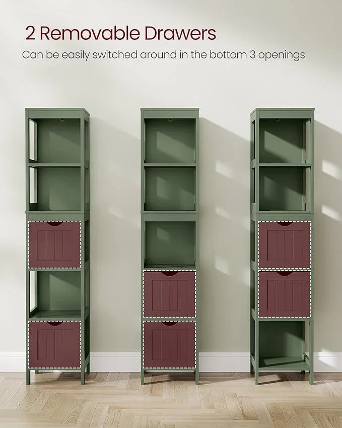 VASAGLE Storage Cabinet, Storage Organizer Rack Stand for Bathroom, Living Room, Bedroom, Multifunctional Corner Unit, 2 Drawers, 55.7 Inches in Height, Forest Green UBBC066C01 - ModernBath