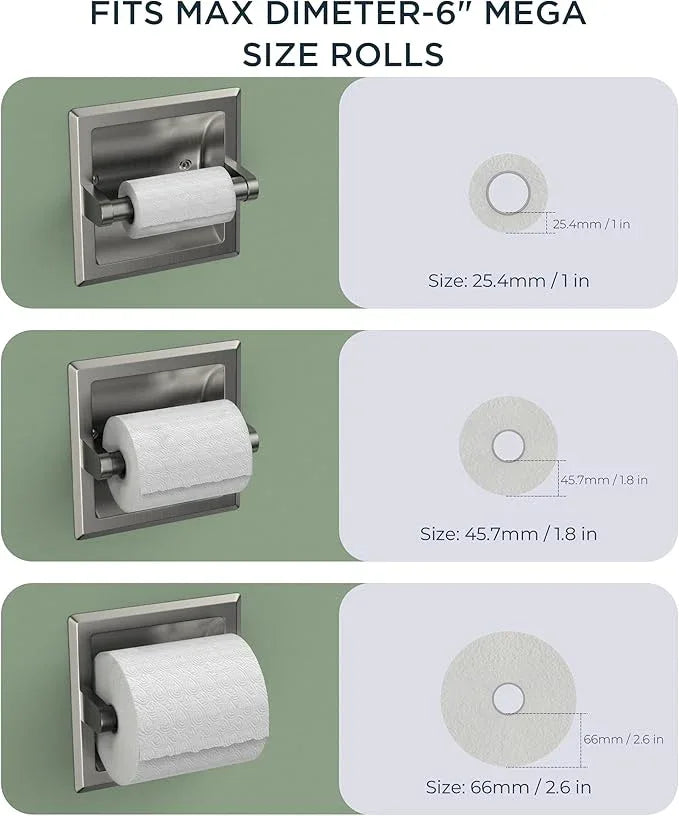 FORIOUS Recessed Toilet Paper Holder, Stainless Steel Durable Tissue Roll Holder Wall Mount for Bathroom Space Saving Design with Mounting Bracket, Wall Toilet Paper Dispenser Insert, Brushed Nickel - ModernBath