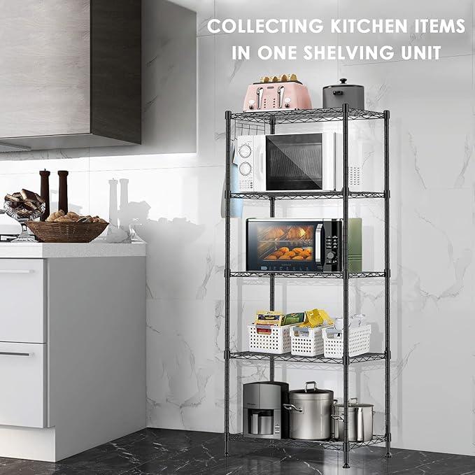BNSPLY 5 Tier Wire Shelving Unit, Adjustable Wire Rack Shelving, Changeable Metal Wire Storage Shelves for Kitchen, Laundry, Bathroom, Balcony, Pantry (11.4" D x 21.3" W x 59" H, Black) - ModernBath