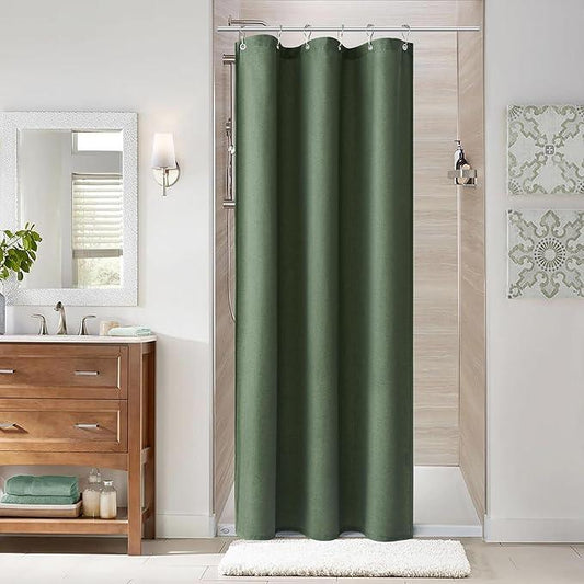 Naturoom 36 Inch Shower Curtain - Stall Narrow Half Green Linen Ultra Thick Fabric Shower Curtain Set with Hooks, Boho Farmhouse Rustic RV Camper Bath Curtains for Bathroom, Olive Green, 36x72 - ModernBath