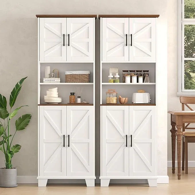 Farmhouse Bathroom Storage Cabinet, 67.9" Tall Freestanding Cabinet with 7 Adjustable Shelves & Barn Doors, Multipurpose Pantry Cupboard for Kitchen, Bathroom, Living Room, Dining Room - ModernBath