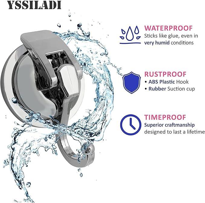 Heavy Duty Suction Cup Hooks for Shower, Bathroom Robe - Vacuum Glass Hooks, Reusable, No Hole Punched, for Garland Decoration (Silver, 2 Pack) - ModernBath