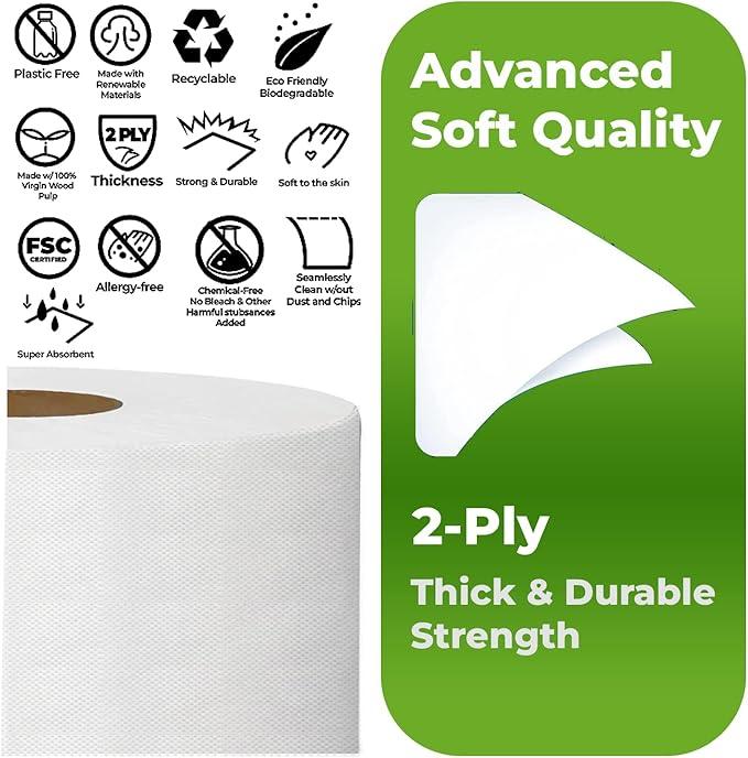 Commercial toilet paper - Jumbo toilet paper rolls -6,000 FT Industrial 2-Ply 9” Bulk Large Roll for Standard Jumbo Dispenser -100% Recycled Fibers-Soft and Absorbent Bathroom Tissue -6 Roll Case Pack - ModernBath