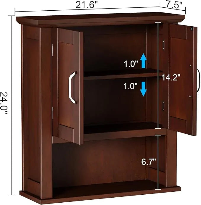 ChooChoo Wood Wall Cabinet with Doors, Medicine Cabinet with Adjustable Shelves Over The Toilet, Rustic Cabinet Wall Mounted for Bathroom, Kitchen, Living Room, Dark Cherry - ModernBath