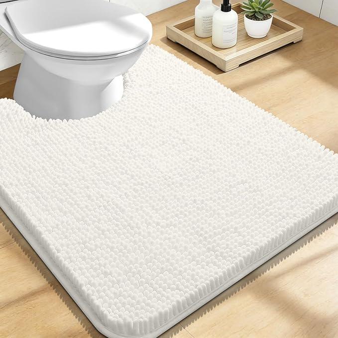 OLANLY Toilet Rugs U-Shaped 24x20, Extra Soft Absorbent Chenille Contour Bathroom Rugs for Toilet, Dry Quickly, Machine Washable, Non-Slip Bath Mat, Ivory - ModernBath