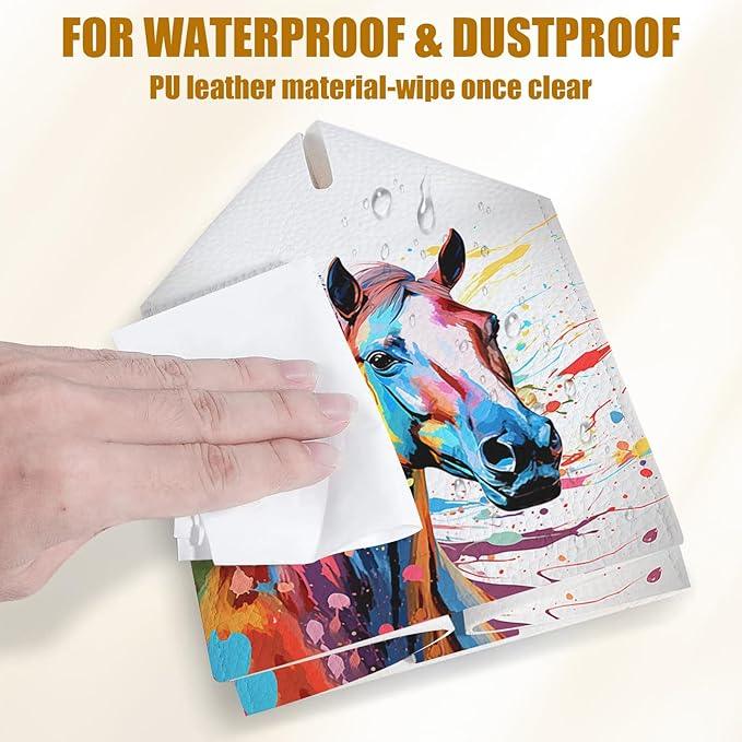 Colorful Horse Tissue Box Cover 2PCS, Animals Leather Tissue Box Holder Square Facial Paper Case Tissue Box Cube Organizer for Bathroom Bedroom Desk Office - ModernBath