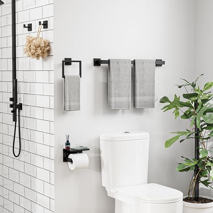 Bubxo 5-Pieces Matte Black Bathroom Hardware Set, 24 Inch Bathroom Towel Bar Set, SUS304 Stainless Steel Bathroom Hardware Accessories Set, Towel Racks for Bathroom Wall Mounted - ModernBath