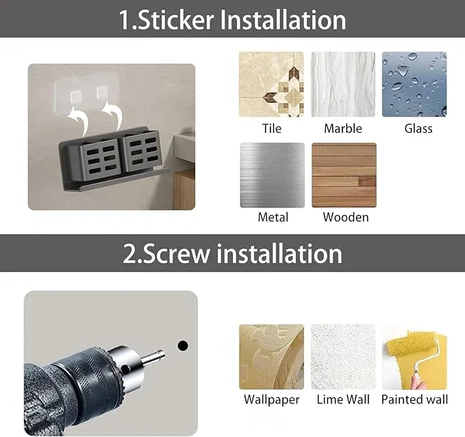 YESENT Aluminum Toothbrush Holder Self-Adhesive Hanging Bracket Shower Toothbrush Razor Holder Suitable for Toothbrush, Toothpaste, Razor and Comb etc Bathroom Storage - ModernBath