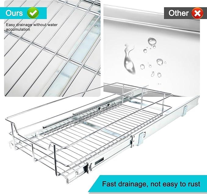 Pull Out Cabinet Organizer 14" W X 22" D, Slide Out Drawers For Kitchen Organizers and Storage, Pull Out Drawers For Cabinets Capacity Heavy Duty Caddy, Cabinet Shelves Chrome-Plated, Bathroom Pantry - ModernBath