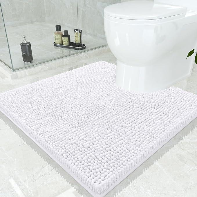 Smiry Luxury Chenille Toilet Rugs U-Shaped 24x24, Soft Absorbent Non-Slip Contour Bathroom Rugs for Toilet, Machine Washable Contoured Bath Mats, White - ModernBath