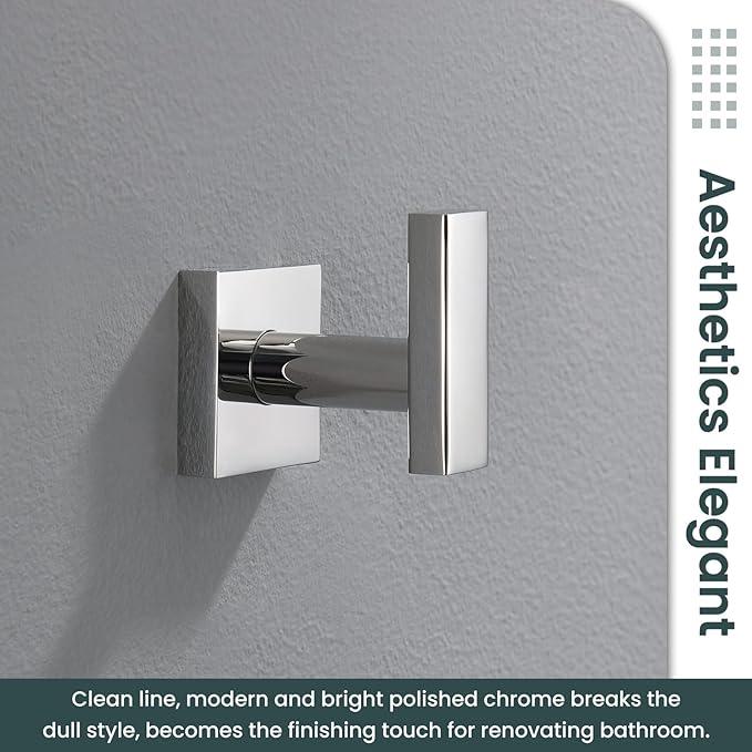 Suyar Polished Chrome Bathroom Towel Hook, SUS 304 Stainless Steel Robe Coat Towel Holder, Wall Mounted - ModernBath