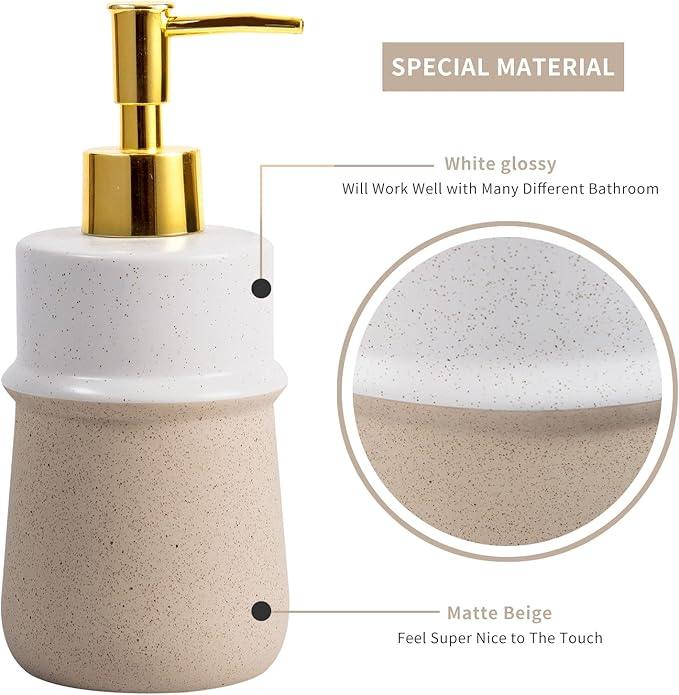 Bathroom Accessories Set,Farmhouse Bathroom Decor,4 Pcs Ceramic Gift Set Apartment Necessities, Contain Toothbrush Cup,Soap Dispenser,Soap Dish,Tumbler,Beige - ModernBath