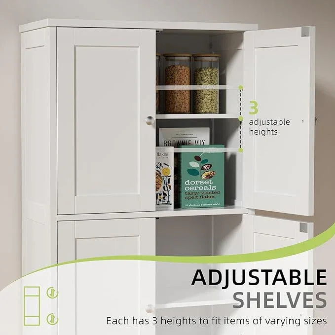 Vongrasig Bathroom Storage Cabinet, Small Bathroom Floor Cabinet with 4 Doors and Adjustable Shelves, Freestanding Modern Cabinet for Entryway, White - ModernBath
