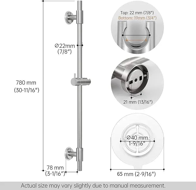 KES No Drill 30-Inch Shower Slide Bar with Adjustable Handheld Shower Head Holder, Self Adhesive, Universal Fit, SUS304 Brushed Stainless Steel Drill-Free for Bathroom, F209S78DF-BS - ModernBath