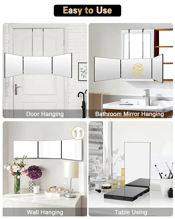 JUSRON 360 Viewing Angle Self Hair Cutting Mirror, Clear Anti-Fog HD Glass (Black Without LED Without Accessories) - ModernBath