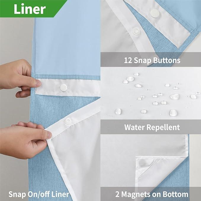 eachope No Hooks Needed Linen Textured Shower Curtain with Snap-in Fabric Liner Set,Hotel Luxury Decor Waterproof Shower Curtains for Bathroom with Mesh Top Window,Washable,71Wx74H,Fog Blue - ModernBath