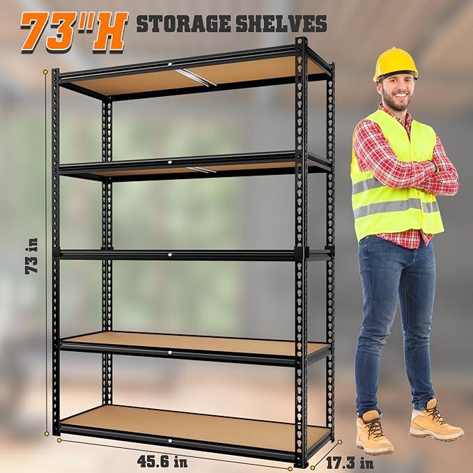 LEVELEVE 5-Tier Storage Shelving Unit, 2020 lbs Capacity, Heavy Duty Adjustable Metal Utility Shelf, 48" L x 18" W x 73" H for Garage, Kitchen, Pantry, Basement, Bathroom, Laundry, 4 Pack - ModernBath