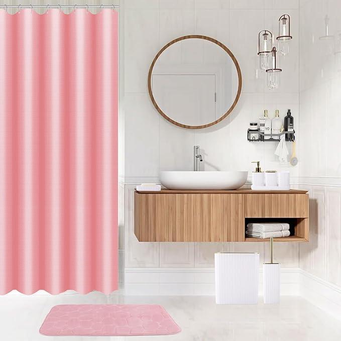 XLHOMO Bathroom Accessories Set - 30PC Gorgeous White Bathroom Set, Bathroom Accessory Set, Pink Shower Curtain Set with Shower Caddies, Soap Dish & Trash Can - ModernBath