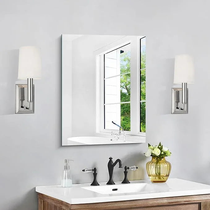 CILIBER Frameless Mirror, 18x24 Mirrors for Wall, Rectangle Bathroom Mirror for Over Sink, 18 inch Vanity Mirror Hangs Horizontally or Vertically for Bathroom, Bedroom and Living Room - ModernBath
