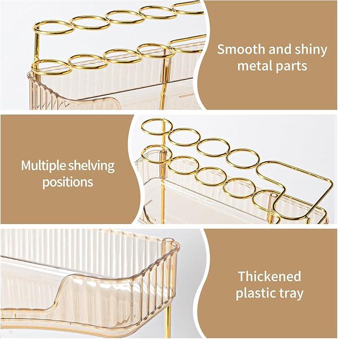 shuang qing Upgraded 3-Tier Corner Bathroom Countertop Organizer – Spacious Storage for Makeup, Skincare & Perfumes, Built-in Brush Holder Fits Vanity/Dresser/Bsthtub (Vintage Gold) - ModernBath