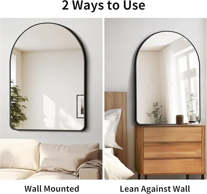 FORBATH Arched Mirror 30x40 Inch, Black Arched Bathroom Mirror Wall Mounted Modern Black Aluminum Frame Decor Large Dresser, for Bedroom Living Room Entryway, Hanging or Leaning Against Wall - ModernBath