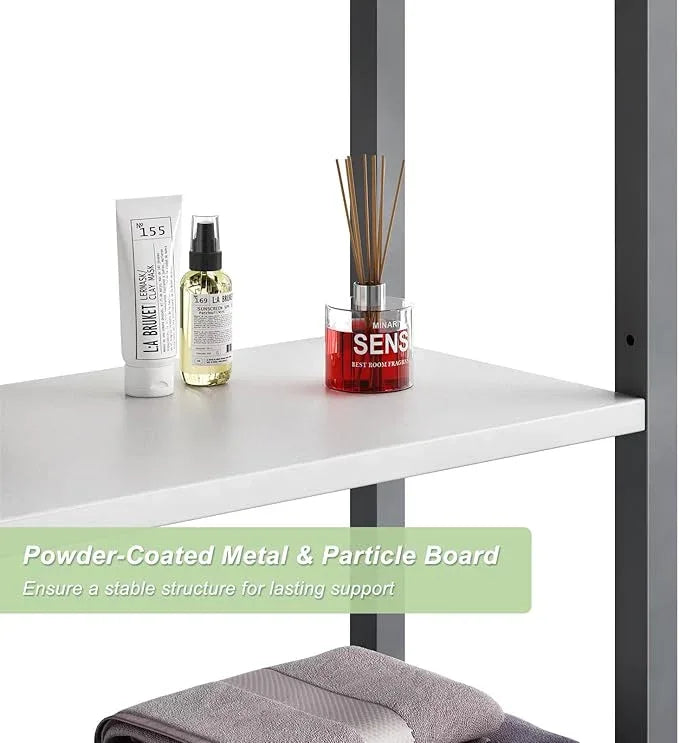 Over-The-Toilet Storage Rack, 4-Tier Bathroom Organizer Shelf Over Toilet with Adjustable Shelf and Basket, Freestanding Space Saver Bathroom Shelves Above Toilet for Room (Gray- White) - ModernBath