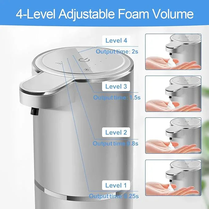 Automatic Foaming Soap Dispenser - Hand Free Pump Touchless Soap Dispenser USB Rechargeable Dispenser with 380ml, 4levels Adjustable Dispenser for Bathroom Kitchen - ModernBath
