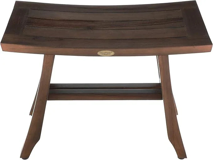 DecoTeak Satori Teak Shower Bench – 24" Compact Teak Bath Seat, Brown Finish, for Adults & Seniors | Water-Resistant Spa Stool with Slatted Seat & Adjustable Feet - ModernBath