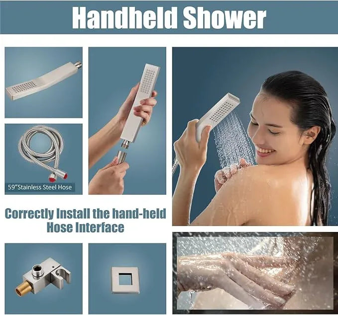 Aolemi Shower Faucet Set Rain Shower System with Handheld Spray Bathroom Shower Combo Rough-in Valve and Shower Trim Kit Included Brushed Nickel 10 Inch Wall Mount Shower Head - ModernBath
