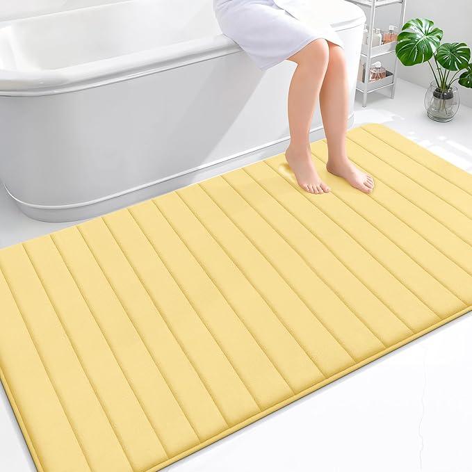 OLANLY Memory Foam Bath Mat 70x46, Super Soft Absorbent Bathroom Rugs, Quick Dry, Machine Washable Shower Floor Rugs, Bathmat Carpet, Bathroom Home Decor Accessories, Yellow - ModernBath
